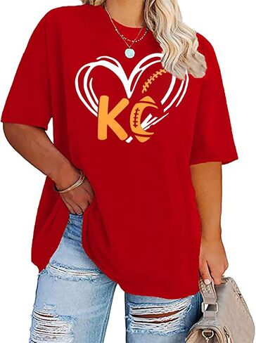 Women Plus Size Football Shirts Game Day T Shirt Casual Football Mom Tees Short Sleeve Novelty Tops(2-5X) in Kuwait