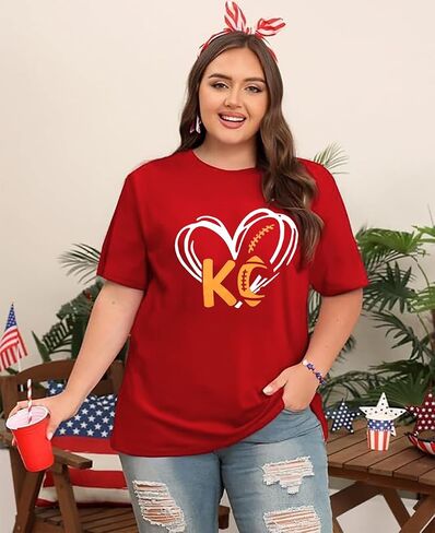 Women Plus Size Football Shirts Game Day T Shirt Casual Football Mom Tees Short Sleeve Novelty Tops(2-5X) in Kuwait