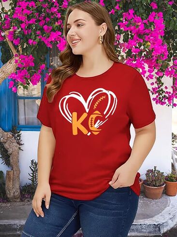 Women Plus Size Football Shirts Game Day T Shirt Casual Football Mom Tees Short Sleeve Novelty Tops(2-5X) in Kuwait