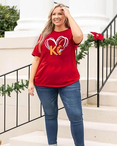 Women Plus Size Football Shirts Game Day T Shirt Casual Football Mom Tees Short Sleeve Novelty Tops(2-5X) in Kuwait