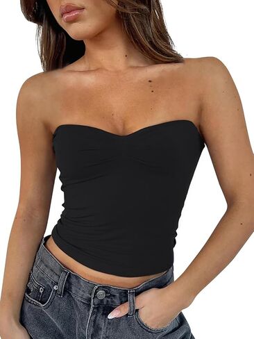ForeFair Women's Sexy Strapless Tube Tops Backless Bandeau Sleeveless Basic Going Out Tops Summer Tank Top in Kuwait