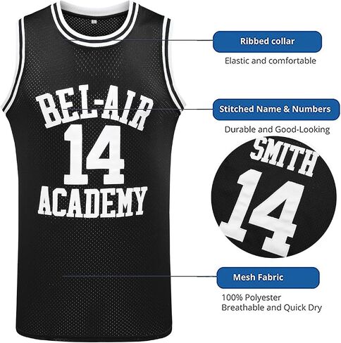 Smith #14 Bel Air Academy Fresh Prince Basketball Jersey Embroidered in Kuwait