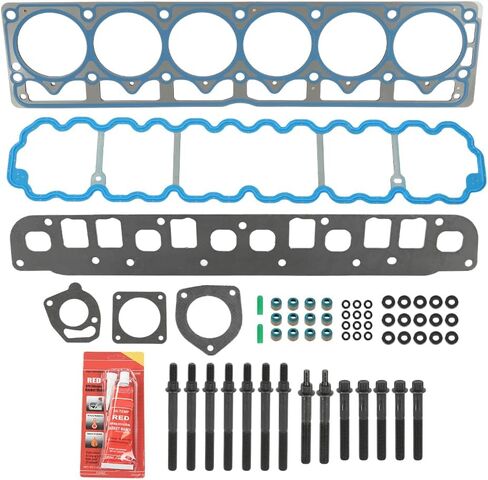 pit66 رأس البراغي رأس الحشية مجموعة متوافقة مع Jeep Cherokee 1999-2001 4.0L 242CID L6 OHV/FIT JEEP GRAND CHEROKEE TJ WRANGLER 1999-2003 4.0L 242CID L6 OHV HS9076PT-4 ، ES71102 in Saudi Arabia