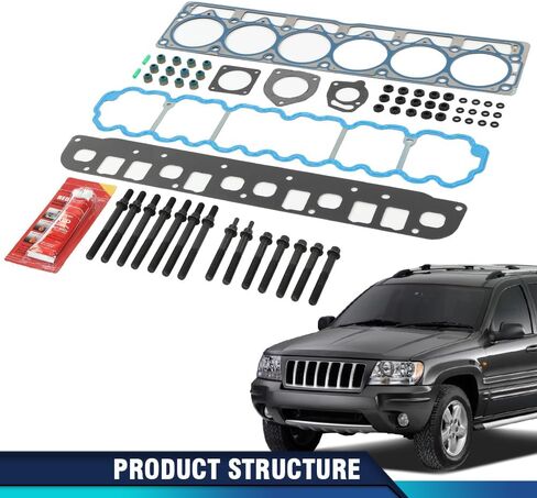 pit66 رأس البراغي رأس الحشية مجموعة متوافقة مع Jeep Cherokee 1999-2001 4.0L 242CID L6 OHV/FIT JEEP GRAND CHEROKEE TJ WRANGLER 1999-2003 4.0L 242CID L6 OHV HS9076PT-4 ، ES71102 in Saudi Arabia