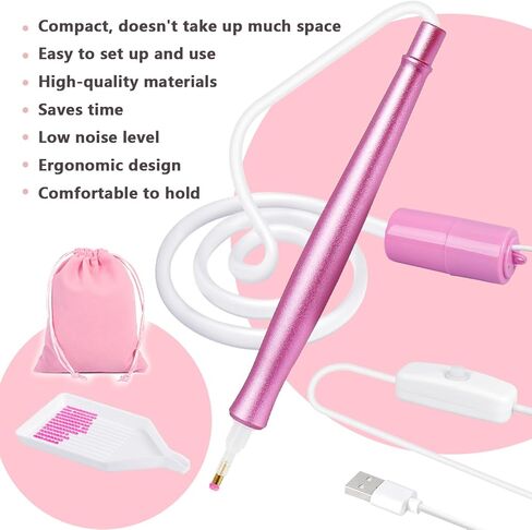 قلم اللوحة الماس الكهربائية مع شفط قابل للتعديل ، قلم اللوحة الفنية الماس Epainter بدون شمع ، أداة ملحقات لوضع أحجار AB ، هادئة وطويلة الأمد (أرجواني) in Kuwait