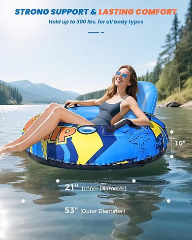 53" Heavy Duty River Tube With Premium Canvas Cover, Inflatable Water Tubes for Floating, Tubing Floats for Pool Lake, Rafts With 2 Cup Holders, 2 Grip Handles for Adults in Saudi Arabia
