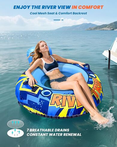 53" Heavy Duty River Tube With Premium Canvas Cover, Inflatable Water Tubes for Floating, Tubing Floats for Pool Lake, Rafts With 2 Cup Holders, 2 Grip Handles for Adults in Saudi Arabia