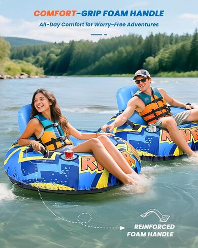 53" Heavy Duty River Tube With Premium Canvas Cover, Inflatable Water Tubes for Floating, Tubing Floats for Pool Lake, Rafts With 2 Cup Holders, 2 Grip Handles for Adults in Saudi Arabia