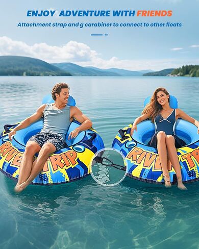 53" Heavy Duty River Tube With Premium Canvas Cover, Inflatable Water Tubes for Floating, Tubing Floats for Pool Lake, Rafts With 2 Cup Holders, 2 Grip Handles for Adults in Saudi Arabia