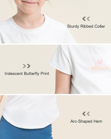 قمصان Stelle Girls الرياضية قصيرة الأكمام الجافة السريعة المحملات UPF 200 ، قمم Crew Neck Active Tops للأطفال من 5 إلى 15 عامًا in Saudi Arabia