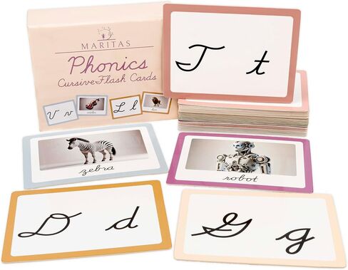 Phonics Cursive Alphabet Flash Cards by Maritas - متينة ، سميكة ونابضة بالحياة - يجب أن تكون في مرحلة ما قبل المدرسة ، التعليم المنزلي والفصول الدراسية - الأجزاء 3+ in Kuwait