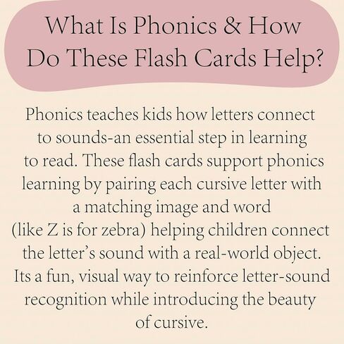 Phonics Cursive Alphabet Flash Cards by Maritas - متينة ، سميكة ونابضة بالحياة - يجب أن تكون في مرحلة ما قبل المدرسة ، التعليم المنزلي والفصول الدراسية - الأجزاء 3+ in Kuwait