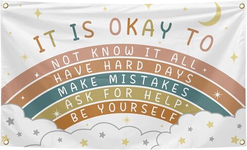 It Is Okay To Be Yourself Banner Tapestry 3x5 Ft Boho Rainbow Positive Quotes Tapestry for Room Classroom Educational Wall Art Decor in Saudi Arabia