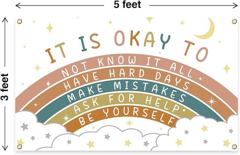 It Is Okay To Be Yourself Banner Tapestry 3x5 Ft Boho Rainbow Positive Quotes Tapestry for Room Classroom Educational Wall Art Decor in Saudi Arabia