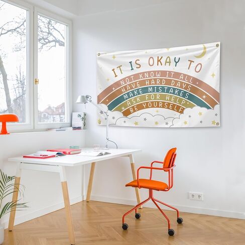 It Is Okay To Be Yourself Banner Tapestry 3x5 Ft Boho Rainbow Positive Quotes Tapestry for Room Classroom Educational Wall Art Decor in Saudi Arabia