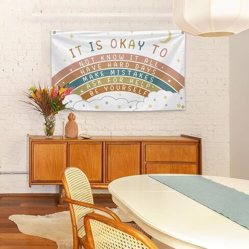 It Is Okay To Be Yourself Banner Tapestry 3x5 Ft Boho Rainbow Positive Quotes Tapestry for Room Classroom Educational Wall Art Decor in Saudi Arabia