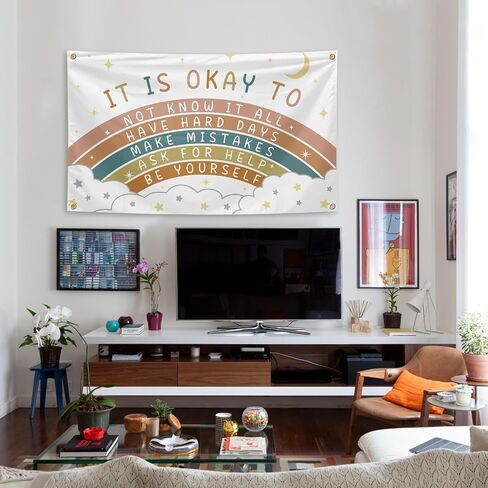 It Is Okay To Be Yourself Banner Tapestry 3x5 Ft Boho Rainbow Positive Quotes Tapestry for Room Classroom Educational Wall Art Decor in Saudi Arabia