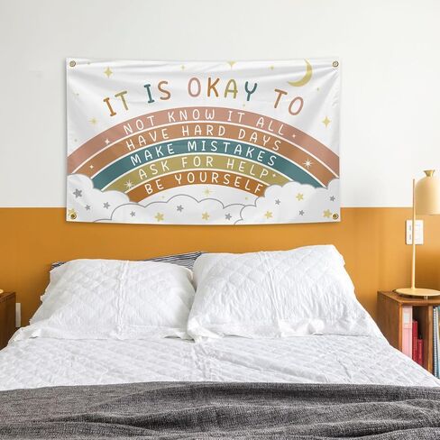 It Is Okay To Be Yourself Banner Tapestry 3x5 Ft Boho Rainbow Positive Quotes Tapestry for Room Classroom Educational Wall Art Decor in Saudi Arabia