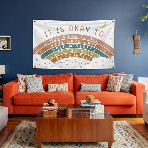 It Is Okay To Be Yourself Banner Tapestry 3x5 Ft Boho Rainbow Positive Quotes Tapestry for Room Classroom Educational Wall Art Decor in Saudi Arabia