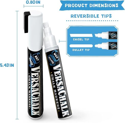 VersaChalk White Liquid Chalk Markers for Blackboards (Pack of 10, 3mm, Fine Tip) - Erasable Washable Chalk Pens for Chalkboard Signs, Windows an Non-Porous surfaces in Saudi Arabia