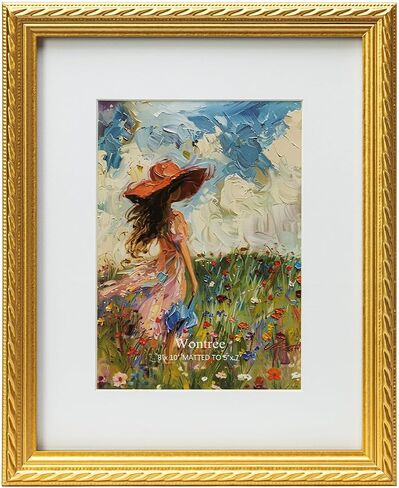8x10 إطار صورة مزخرف بالذهب مع حدود حبة وحبل مركزي ، خشب صلب مع زجاج حقيقي ، عرض 8x10 صورة مُعجزة على 5x7 ، عموديًا وأفقيًا للمكتب الطاولة أو الجدار المعلقة in Kuwait