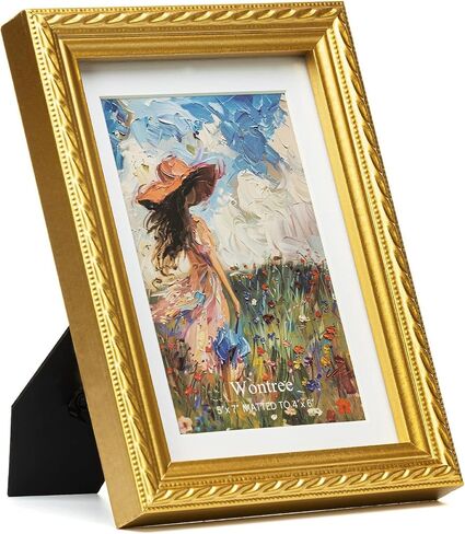 8x10 إطار صورة مزخرف بالذهب مع حدود حبة وحبل مركزي ، خشب صلب مع زجاج حقيقي ، عرض 8x10 صورة مُعجزة على 5x7 ، عموديًا وأفقيًا للمكتب الطاولة أو الجدار المعلقة in Saudi Arabia