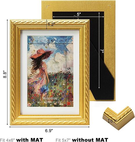8x10 إطار صورة مزخرف بالذهب مع حدود حبة وحبل مركزي ، خشب صلب مع زجاج حقيقي ، عرض 8x10 صورة مُعجزة على 5x7 ، عموديًا وأفقيًا للمكتب الطاولة أو الجدار المعلقة in Saudi Arabia