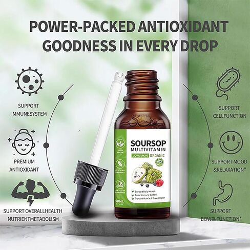 Soursop Bitters Liquid 2 Fl Oz, Soursop Graviola Leaf Extract Liquid Drop, Soursop Multivitamin Liquid Drops Organic for Cell Support, Immune System, Relax in Saudi Arabia