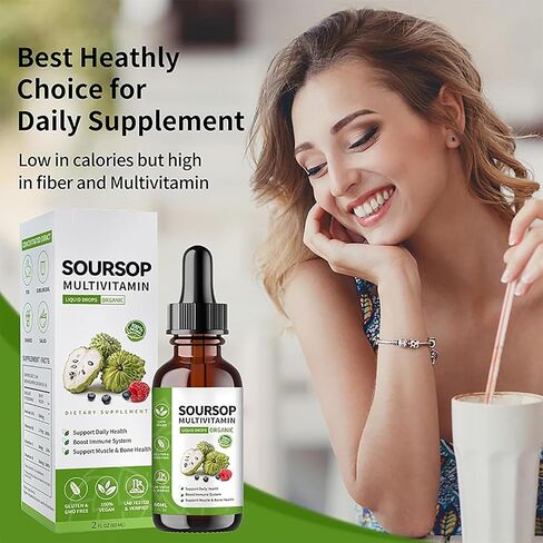 Soursop Bitters Liquid 2 Fl Oz, Soursop Graviola Leaf Extract Liquid Drop, Soursop Multivitamin Liquid Drops Organic for Cell Support, Immune System, Relax in Saudi Arabia