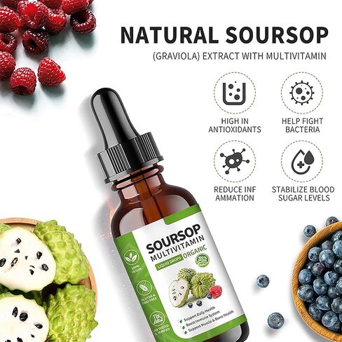 Soursop Bitters Liquid 2 Fl Oz, Soursop Graviola Leaf Extract Liquid Drop, Soursop Multivitamin Liquid Drops Organic for Cell Support, Immune System, Relax in Saudi Arabia