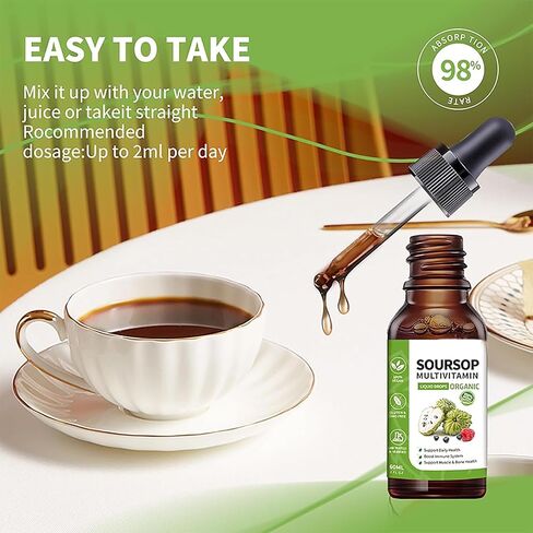 Soursop Bitters Liquid 2 Fl Oz, Soursop Graviola Leaf Extract Liquid Drop, Soursop Multivitamin Liquid Drops Organic for Cell Support, Immune System, Relax in Saudi Arabia