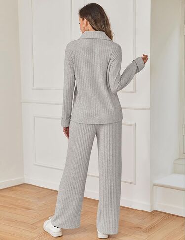 SHESHOW Women 2 Piece Lounge Set V-Neck Half Zip Pullover and Drawstring Wide-Leg Pants Pajama Sets Sleepwear in Saudi Arabia