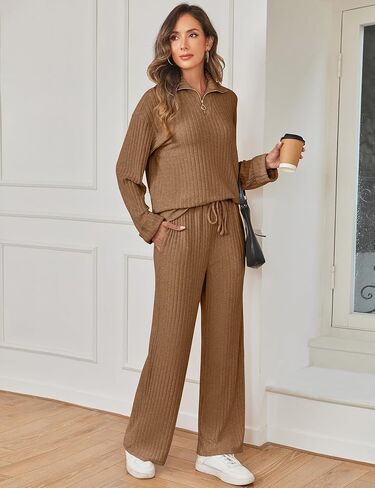 Sheshow Women 2 قطعة صالة مجموعة V-Neck نصف zip pullover و serfring السوائل الساق in Kuwait