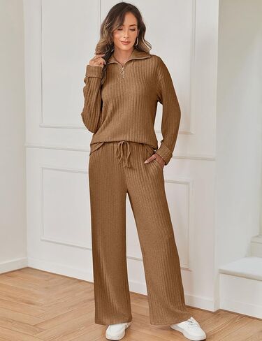 Sheshow Women 2 قطعة صالة مجموعة V-Neck نصف zip pullover و serfring السوائل الساق in Kuwait