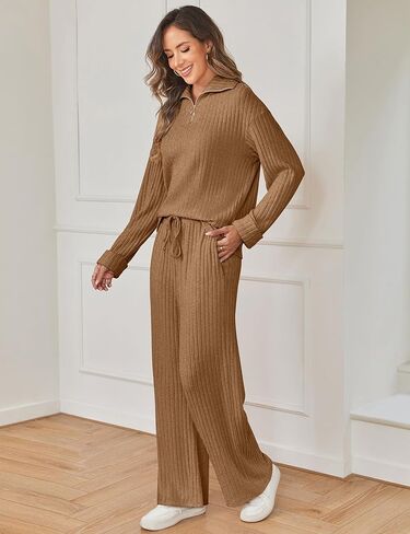 Sheshow Women 2 قطعة صالة مجموعة V-Neck نصف zip pullover و serfring السوائل الساق in Kuwait