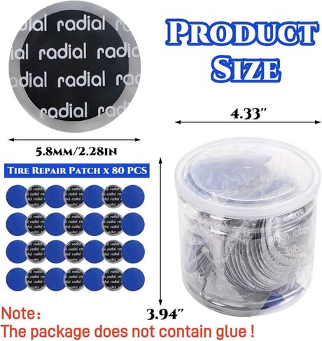 80 Pack Tire Repair Patch, 58mm Round Universal Tire Tube Patch Repair Kits, Heavy Duty Rubber Tire Tyre Puncture Fast Repair Cold Patches for Car, Truck, Motorcycle, Bike in Saudi Arabia