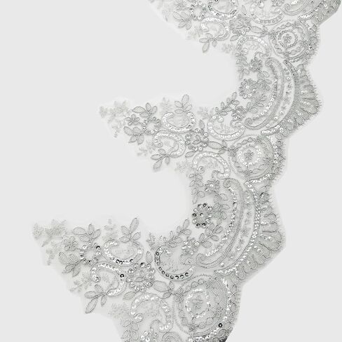 3 Yards 9 Inches Width Silver Beaded Lace Trim, Sequin Flower Embroidery Lace Ribbon, Sequins Lace Mesh Trim, Lace Edging for Sewing Craft Supplies Fabric Bridal Wedding in Saudi Arabia