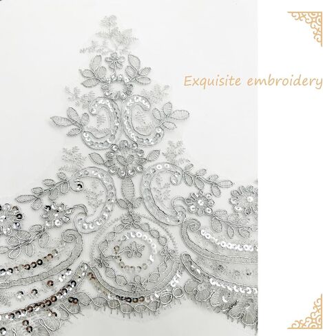 3 Yards 9 Inches Width Silver Beaded Lace Trim, Sequin Flower Embroidery Lace Ribbon, Sequins Lace Mesh Trim, Lace Edging for Sewing Craft Supplies Fabric Bridal Wedding in Saudi Arabia