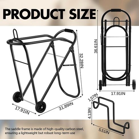 Horse Saddle Tack Cart with Wheels, Rolling Iron Heavy Duty Trailer Organizer with Hooks Foldable Horse Cinch Equipments Stable Storage Tool for Saddle Moving Transport Organizer Supplies in Saudi Arabia