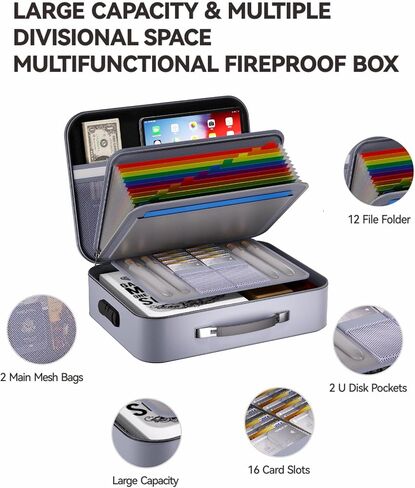 مربع مستندات مستند Fireproof 8 مربع منظم ملفات الطبقة مع قفل. وثيقة مهمة مع مجلد الملف ، الكمبيوتر المحمول ، السفر المحمول آمن in Kuwait