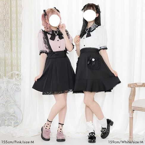 Pokn Lolita Fashion Jirai Kei Fashion Women Lolita Blouse Lace Short Puff Sleeve Shirt Gothic Kawaii Ruffle Top with Bow in Kuwait