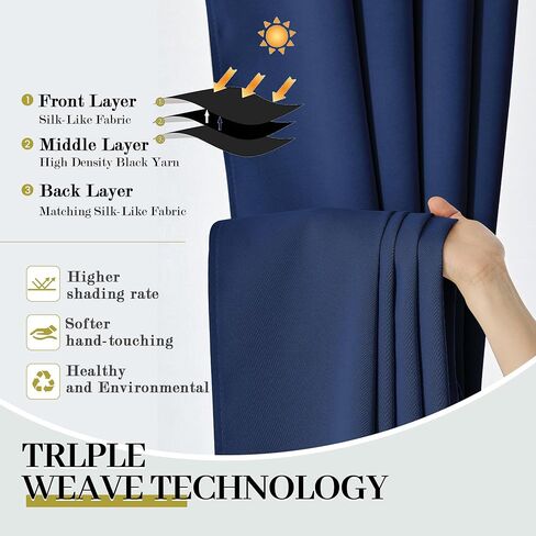 132 Inch Blackout Extra Long Navy Blue Curtain, 11ft Length Triple Weave Soundproof Drapes for Great Living Room High Ceiling, 52x132 Inch, 1 Panel in Saudi Arabia