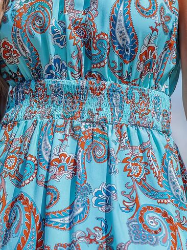 CUPSHE Women's Halter Neck Boho Summer Dress Smocked Waist Mini Dresses Sleeveless Vacation Short Casual Flowy Sundress in Saudi Arabia