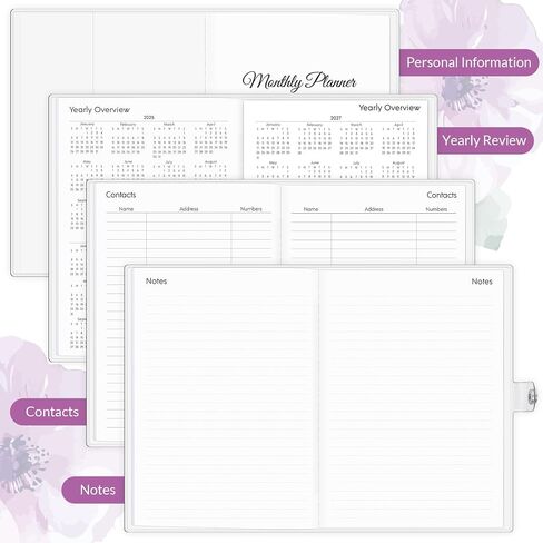 A5 Floral Monthly Planner 2025-2026, 2 Year Monthly Calendar (January 2025 Until December 2026), 5.9'' x 8.4'', calendar 2025 planner with PVC Cover, Perfect for Office, School Organizing Planning in Kuwait