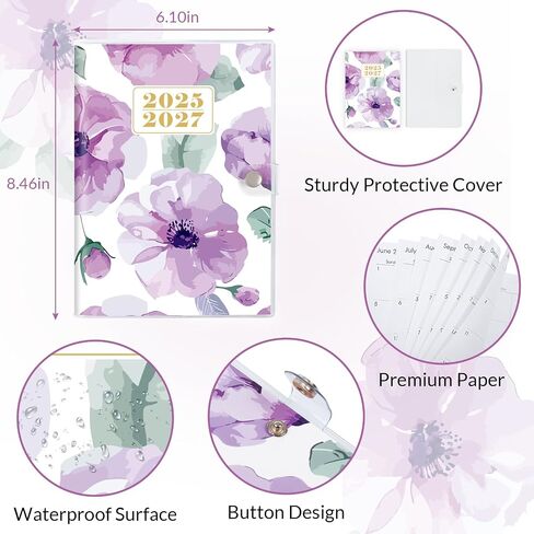 A5 Floral Monthly Planner 2025-2026, 2 Year Monthly Calendar (January 2025 Until December 2026), 5.9'' x 8.4'', calendar 2025 planner with PVC Cover, Perfect for Office, School Organizing Planning in Kuwait