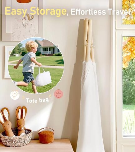 little dove Teepee Tent for Kids Foldable Teepee Play Tent with Carry Case, Banner, Fairy Lights, Olives Branches, Four Poles Style Raw White Color - New Version Tiny House in Kuwait