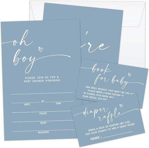 Set Of 25 Oh Baby Shower Invitation Set, Baby Shower Invitations Gender Neutral, Watercolor Invitation Cards With Envelopes Including Book Request Card & Diaper Raffle Tickets -007 in Kuwait