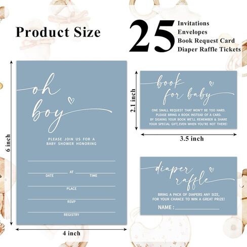 Set Of 25 Oh Baby Shower Invitation Set, Baby Shower Invitations Gender Neutral, Watercolor Invitation Cards With Envelopes Including Book Request Card & Diaper Raffle Tickets -007 in Kuwait