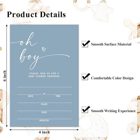 Set Of 25 Oh Baby Shower Invitation Set, Baby Shower Invitations Gender Neutral, Watercolor Invitation Cards With Envelopes Including Book Request Card & Diaper Raffle Tickets -007 in Kuwait