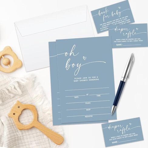 Set Of 25 Oh Baby Shower Invitation Set, Baby Shower Invitations Gender Neutral, Watercolor Invitation Cards With Envelopes Including Book Request Card & Diaper Raffle Tickets -007 in Kuwait